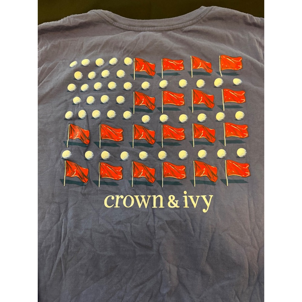 Crown & Ivy Mens 2XL Blue Golf Flag Graphic T-Shirt Cotton Short Sleeve Tee